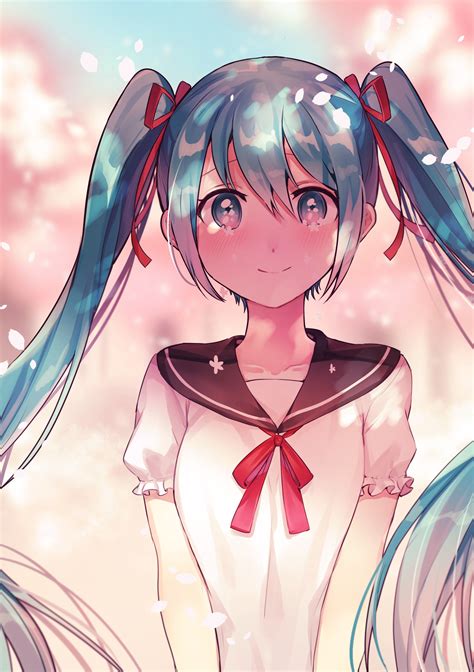 Anime Long Hair Twintails School Uniform Hatsune Miku Ribbon