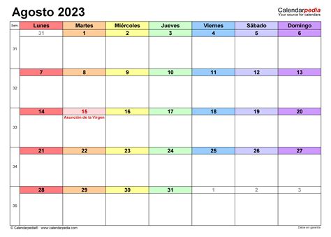 Calendario De Agosto 23