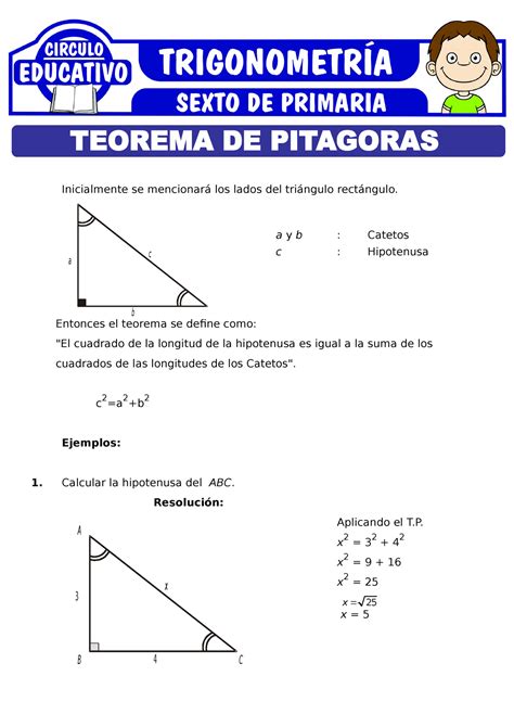 Ejercicios Del Teorema De Pitagoras Para Sexto De Primaria