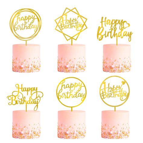 Buy Pack Gold Birthday Cake Topper Set Double Sided Glitter Acrylic Happy Birthday Cake