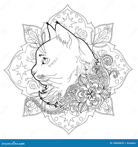 The Cat And The Mandala Coloring Book Stock Vector Illustration Of