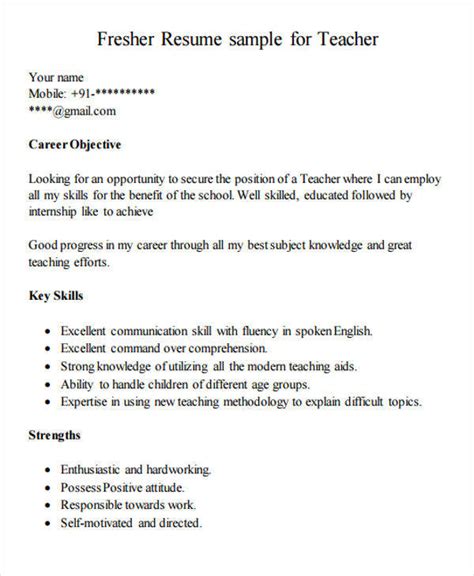 As a fresh graduate entering the market, writing a cv is difficult. FREE 42 Teacher Resume Templates in PDF | MS Word