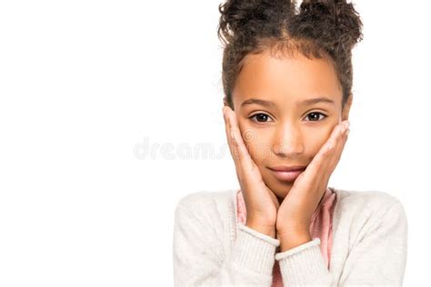 Portrait Of Beautiful African American Child Looking At Camera Stock