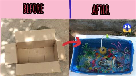 How To Make A Fish Tank With Cardboard Box Youtube