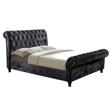The luxe velvet upholstery adds a vintage charm to this piece, bringing it all together. Bordeaux Black Crushed Velvet Bed Frame | Diamante ...