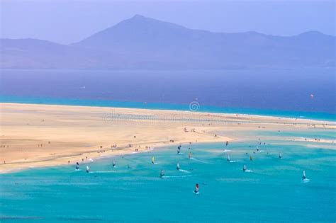 Aerial View Of Sotavento Beach With Sailboats During The World Championship On The Canary Island