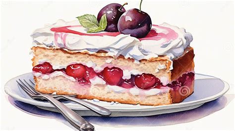 Decadent Vanilla Cake Slice With Cherry Jam Creamy Frosting And Fresh