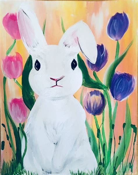 Easter Canvas Painting Bunny Silhouette Acrylic Painting Tutorial