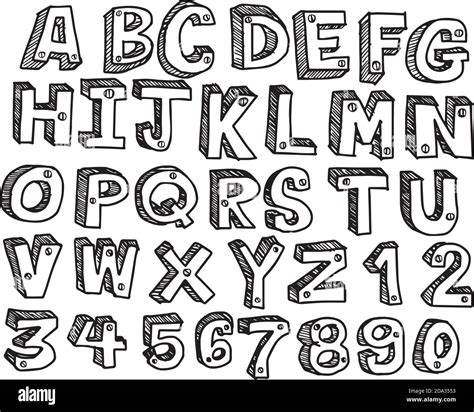 Doodles Font Handwritten In 3d Style Vector Illustration Isolated On