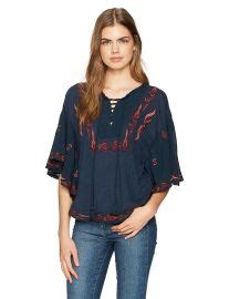 Wornontv Natashas Navy Embroidered Lace Up Top On Mom Missi Pyle Clothes And Wardrobe From Tv
