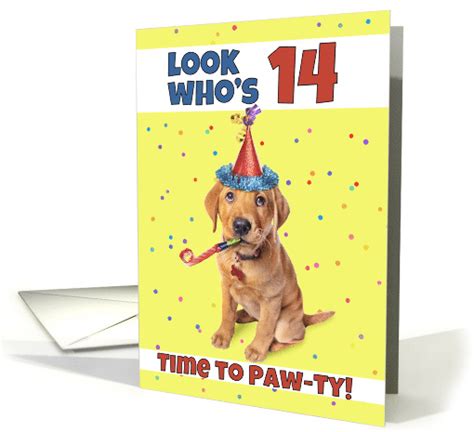 Happy 14th Birthday Cute Puppy In Party Hat Humor Card 1604374