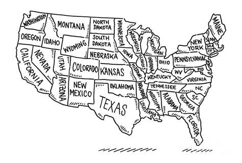 Usa States Map Drawing Drawing By Frank Ramspott Pixels