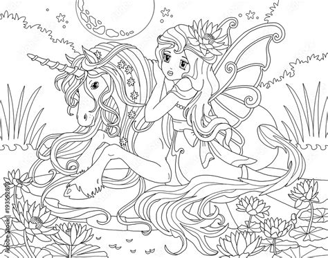 Coloring Page Unicorn And Princess Stock Illustration Coloring Home
