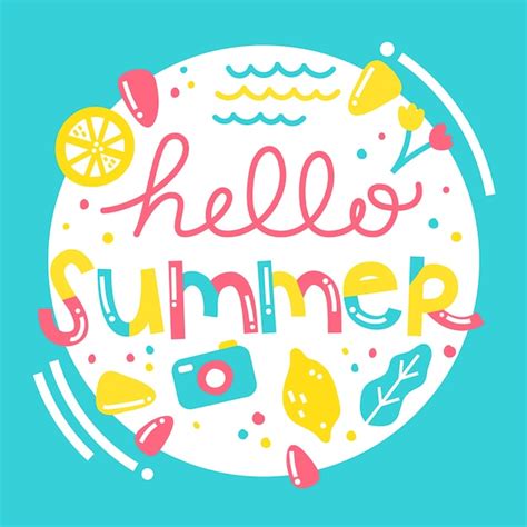 Free Vector Hand Drawn Illustration With Hello Summer Lettering