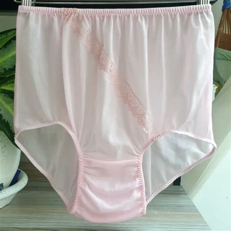 Vintage Sheer Nylon Panties Matt Pink Granny Soft Brief Lace Size 8 Hip