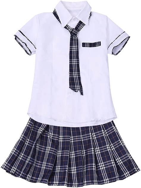 Feeshow Women School Girls Uniform Set Cosplay Costume Tie Top Shirt