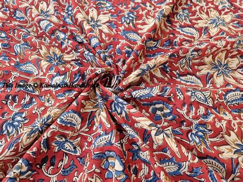 Indian Hand Block Print Red Floral Print Soft Cotton Fabric Etsy