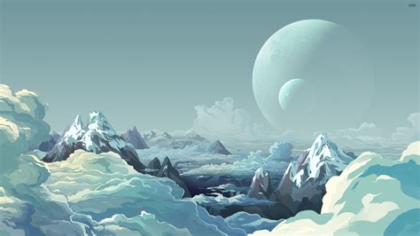 Mountain Peaks Above The Clouds And Moons In The Sky 28034 3840x21601