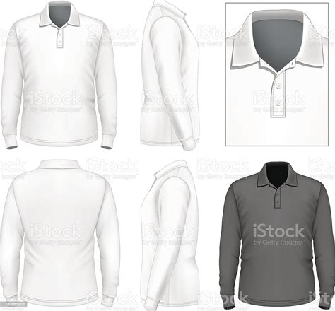 Mens Long Sleeve Poloshirt Design Template Stock Illustration