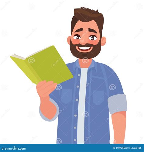 Man Is Holding A Book In His Hand Vector Illustration Stock