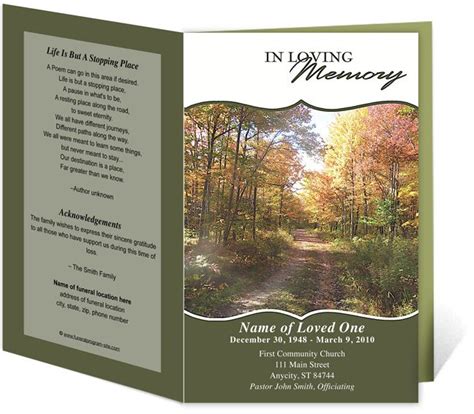Fall Funeral Program Template Program Template Funeral Funeral Cards