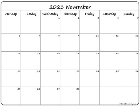 November 2023 Monday Calendar Monday To Sunday