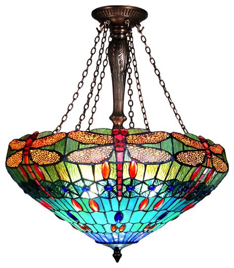 16 inch (40cm) max wattage: SCARLET, Tiffany-style 3 Light Dragonfly Inverted Ceiling ...