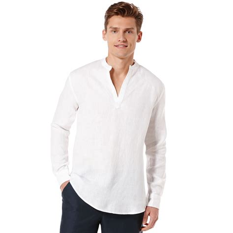 Perry Ellis Long Sleeve Linen Shirt In White For Men Lyst