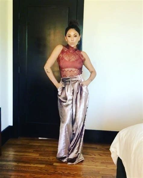 Janel Parrish Outfit Velvet Pants And Lace Top