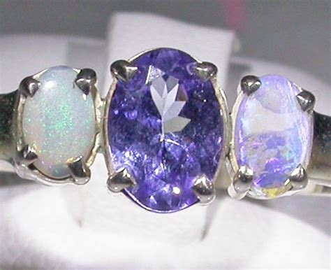 13 3 SIZE CRYSTAL OPAL TANZANITE SILVER RING SOJ4297