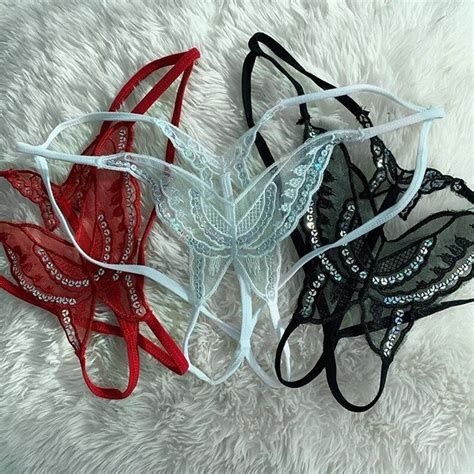 Sequined Butterfly Lace Thong Exotic Sheer Crotchless Panties Etsy Australia