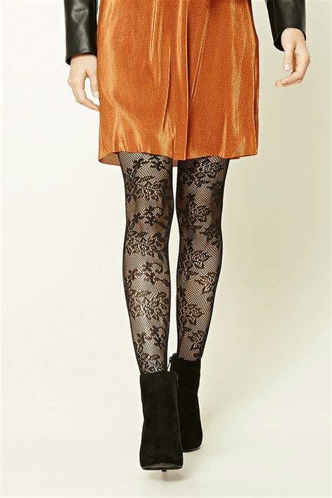 Forever 21 Semi Sheer Floral Tights Fashion Tights