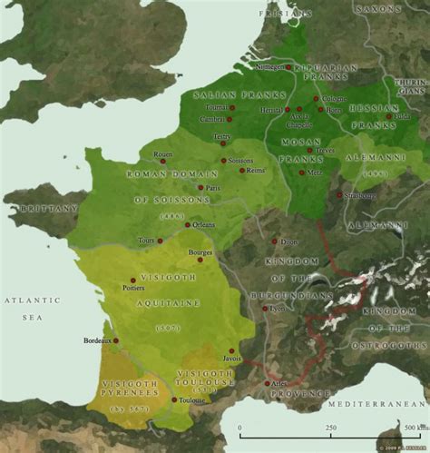 Map Of The Frankish Kingdoms Ad 481 511 Frankish Kingdom Map France Map