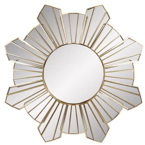 25 Shiny Gold Sunburst Wave Glass Round Wall Mirror