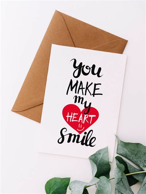 Cute Love Card You Make My Heart Smile Greeting Card For Etsy Love
