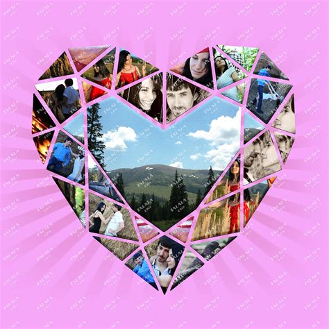 Digital Heart Collage Template Download For Photoshop For 37 Etsy