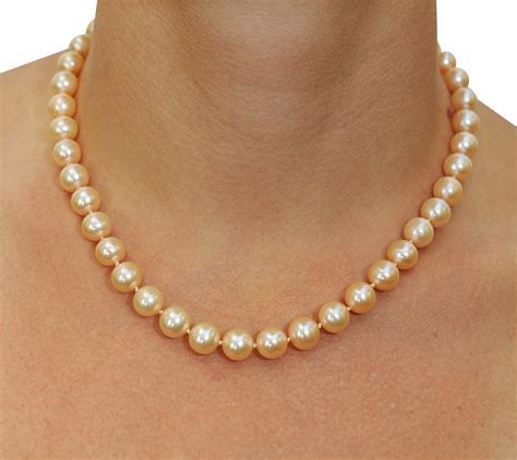 9 10mm Peach Freshwater Pearl Necklace Aaaa Quality