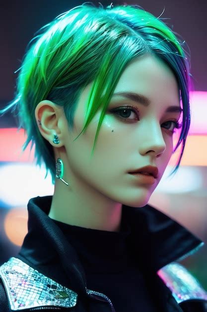 Premium Ai Image A Woman With Green Hair And Tattoos Standing In