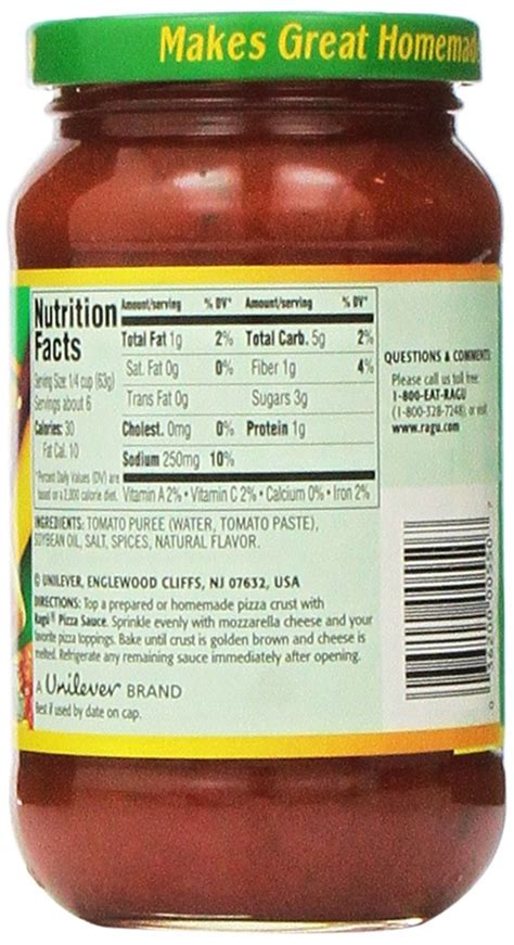Ragu Pizza Sauce Nutrition Facts Runners High Nutrition