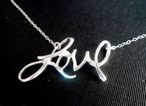 Silver Love Word Necklace Sterling Silver Writing Etsy Word