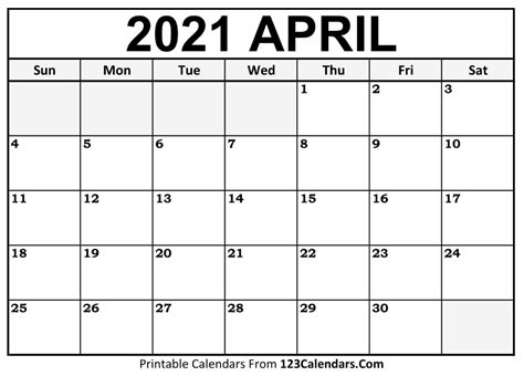 Printable April 2021 Calendar Templates April