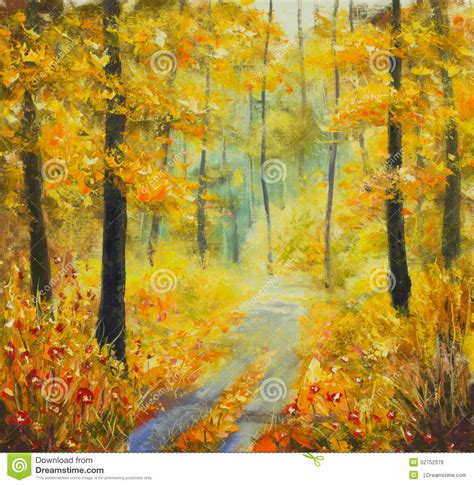 Original Oil Painting Sunny Forest Landscape Beautiful Solar Road In
