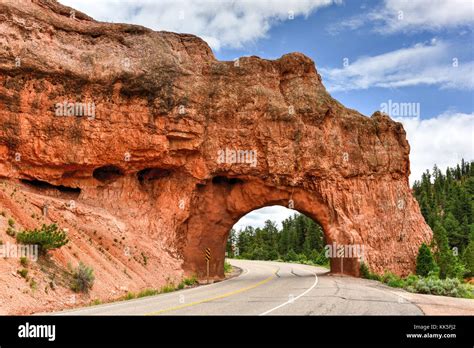 Drive Through Arch Along The Highway In Utah Outside Red Canyon Stock