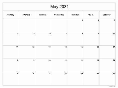 Printable May 2031 Calendar Free Printable Calendars