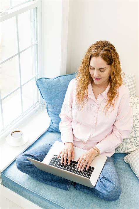 Woman Using Laptop Computer At Home Stock Image - Image of laptop ...