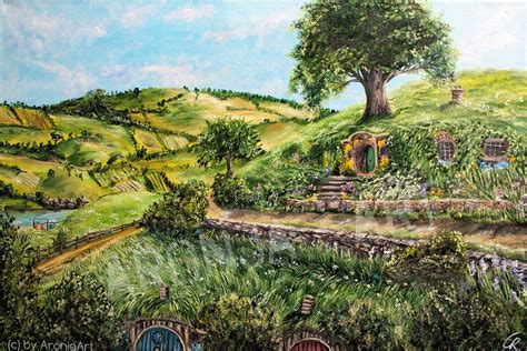 Hobbiton By Aronja Art On Artstation Middle Earth Painting Landscape