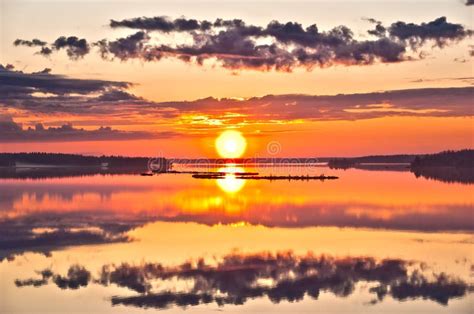 Beautiful Sunrise Over Lake Stock Photo Image Of Rural Lake 17353746