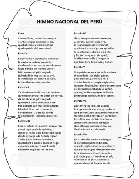 Himno Nacional Del Perú Letra Completa Y Sus Seis Estrofas Letras