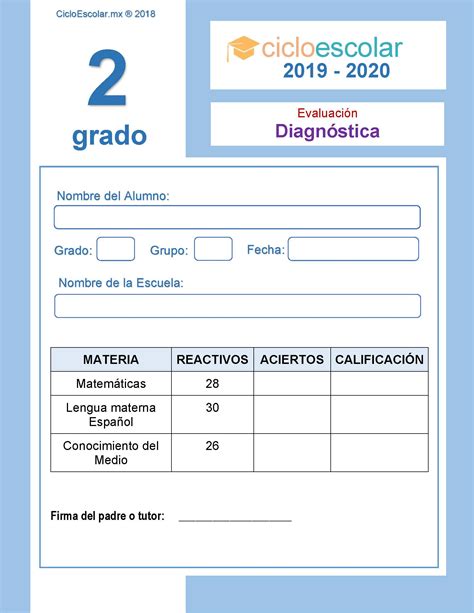 Examen Diagnóstico Segundo Grado 2019 2020 Imagenes Educativas