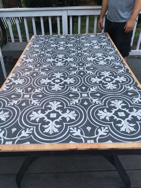 The table legs sit in 4.5″ on both sides. DIY-Tile-Patio-Table-Tile-Placement - Seeking Lavender Lane